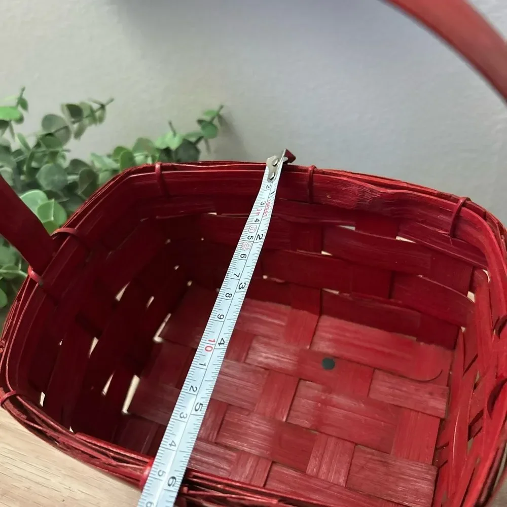 Vintage NOEL Christmas Winter Red Woven Basket with Floral